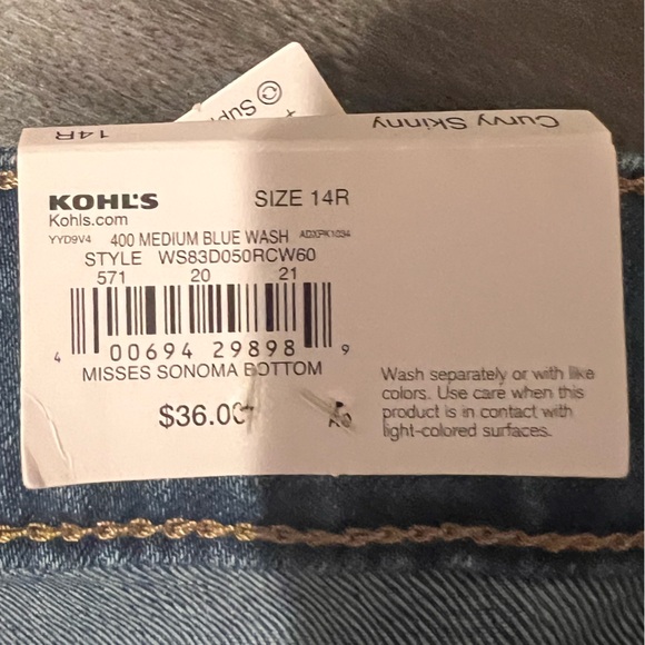 Sonoma Curvy Skinny Medium Blue Wash Jeans. Size 14. - Picture 3 of 3
